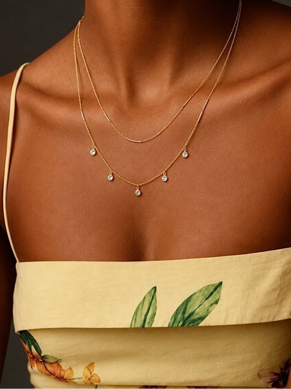 Anthropologie Evelyn Layered Necklace Gold classy elegant floating diamond $129